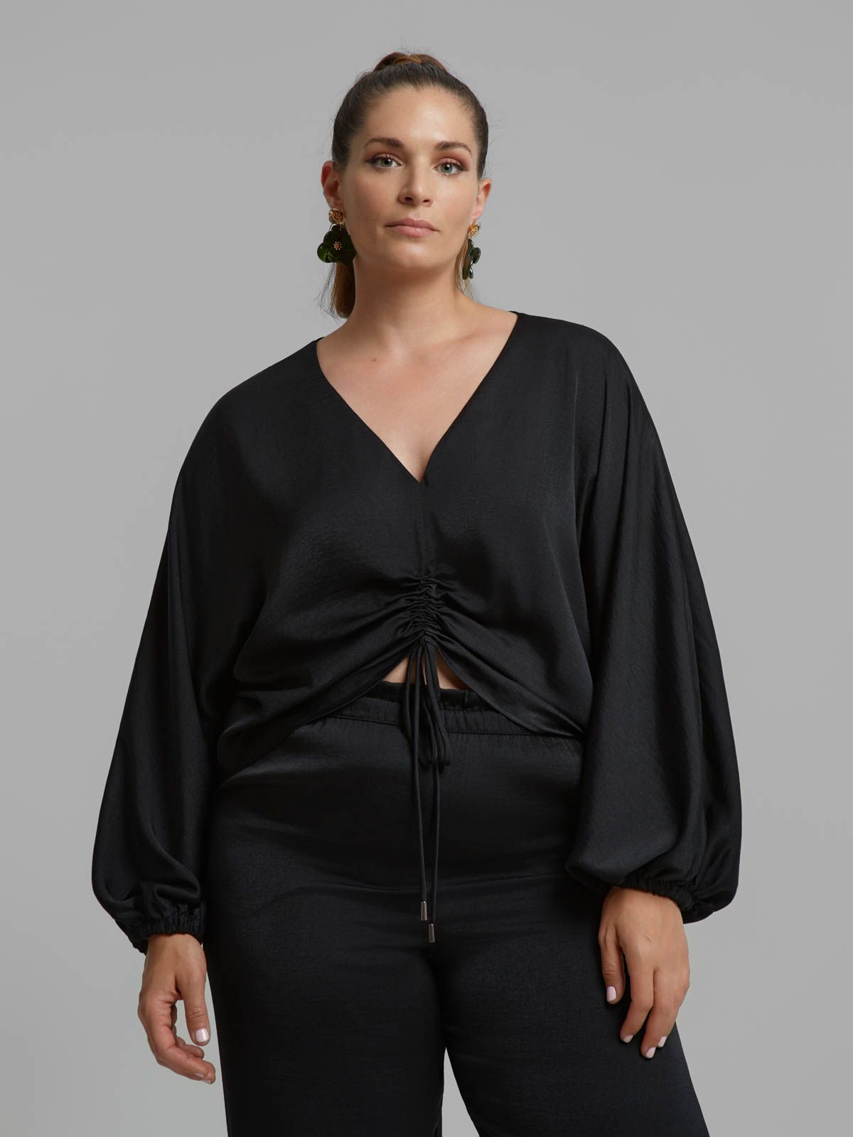 Satin blouse with drawstring detail