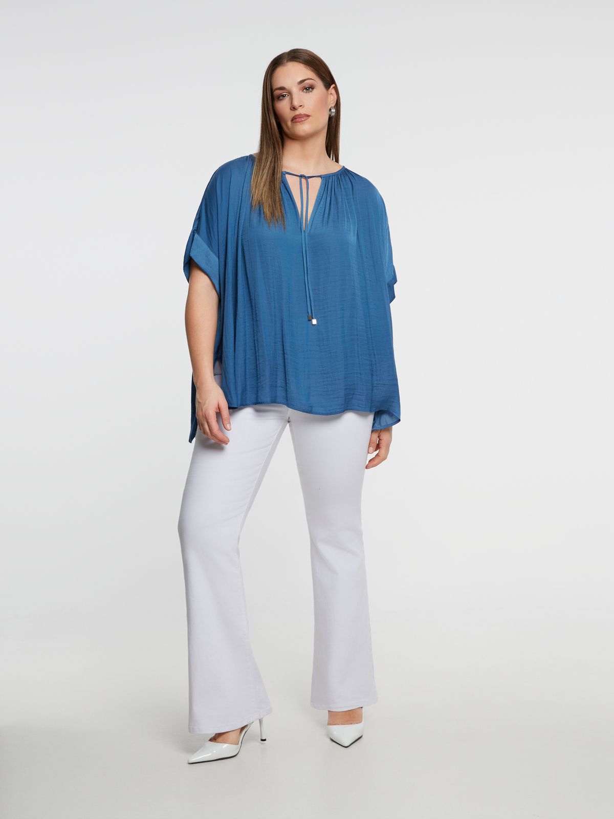 Satin blouse with tie neck
