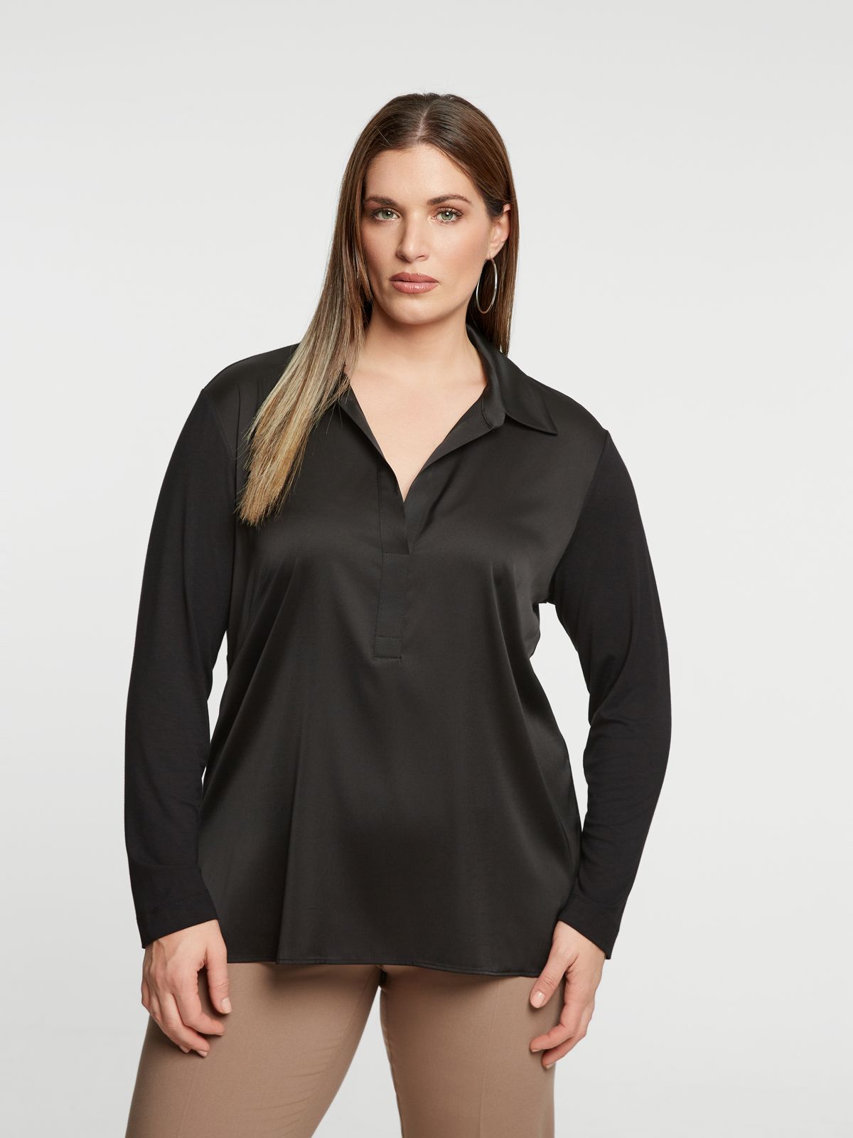 Satin-front collar blouse