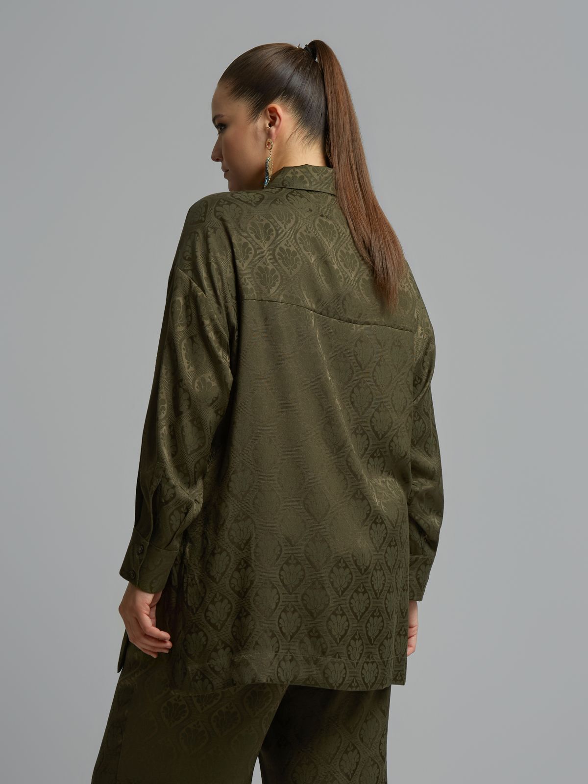 Satin longline shirt with baroque print