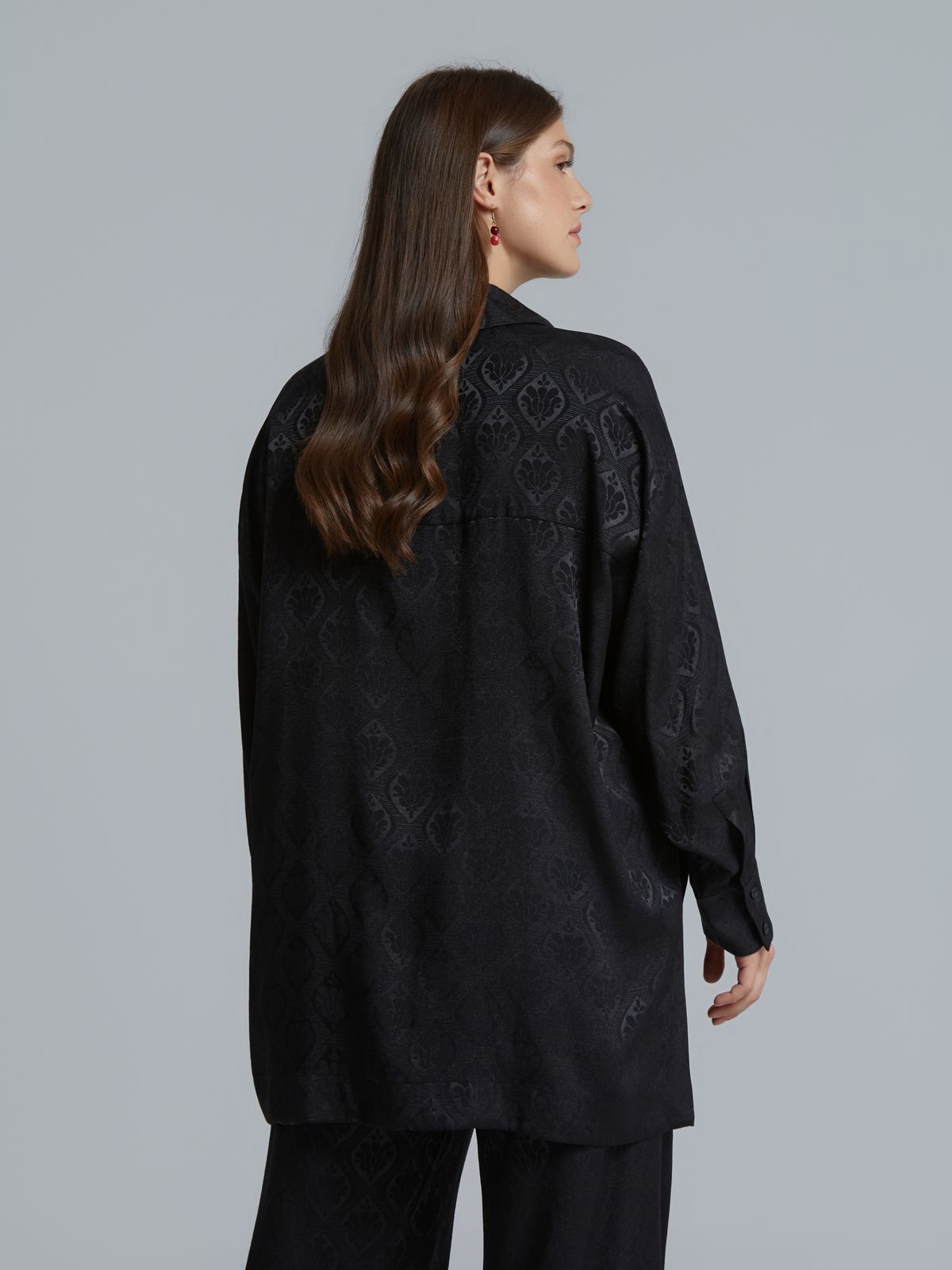 Satin longline shirt with baroque print