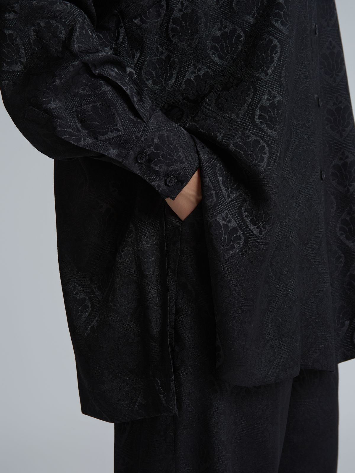 Satin longline shirt with baroque print
