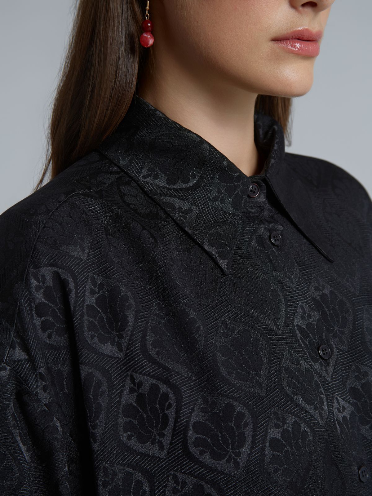 Satin longline shirt with baroque print