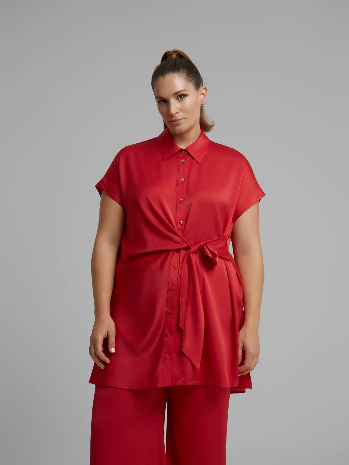 Satin shirt with waist tie