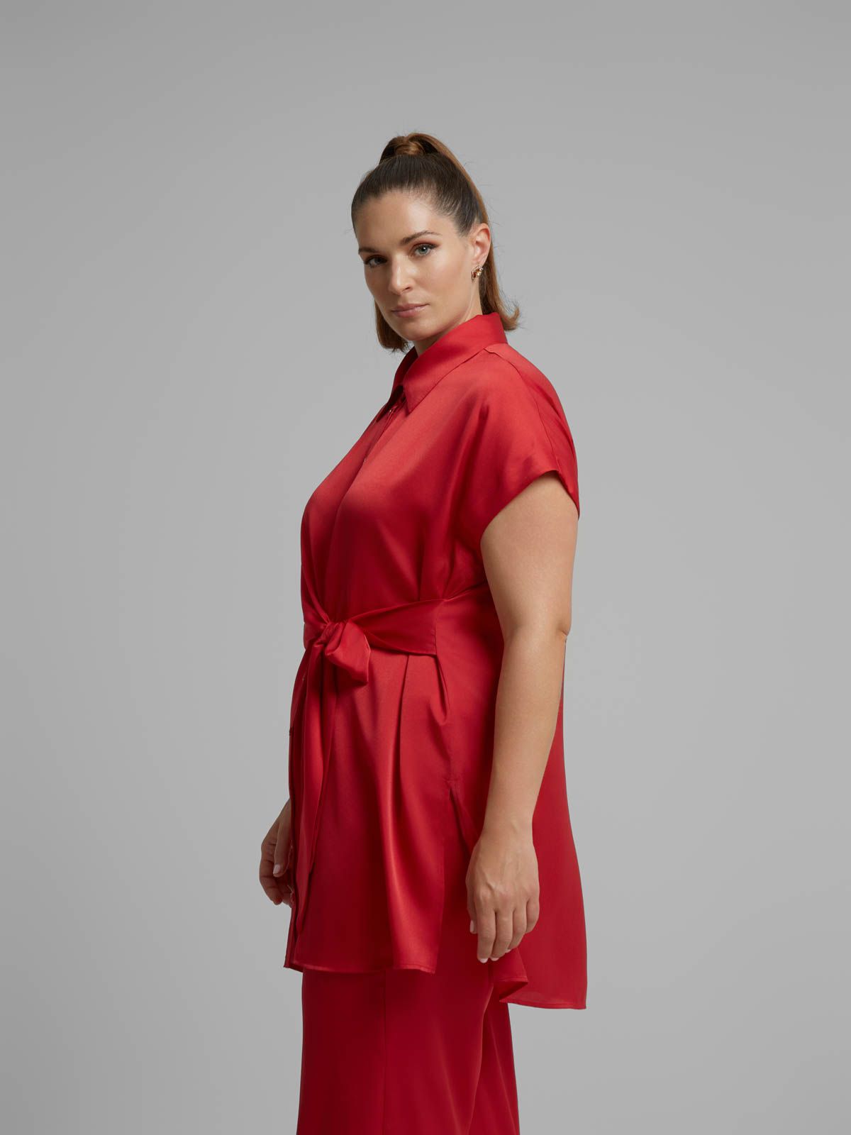 Satin shirt with waist tie