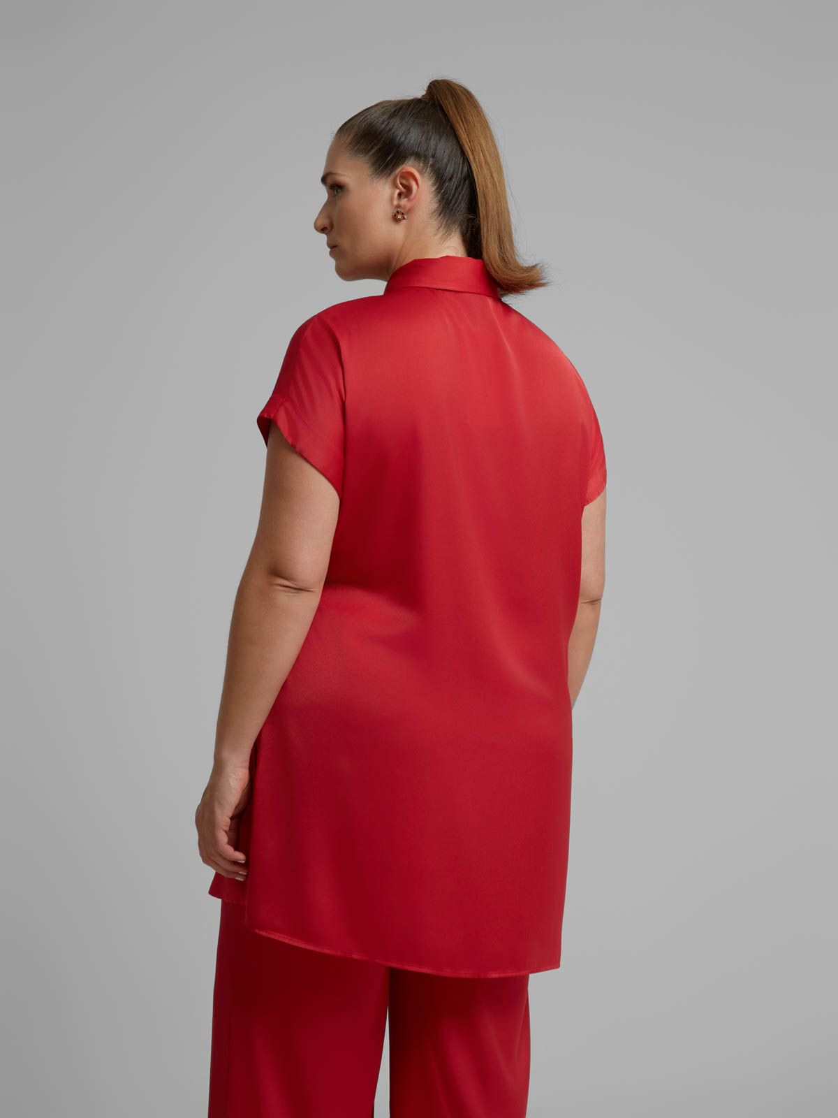 Satin shirt with waist tie