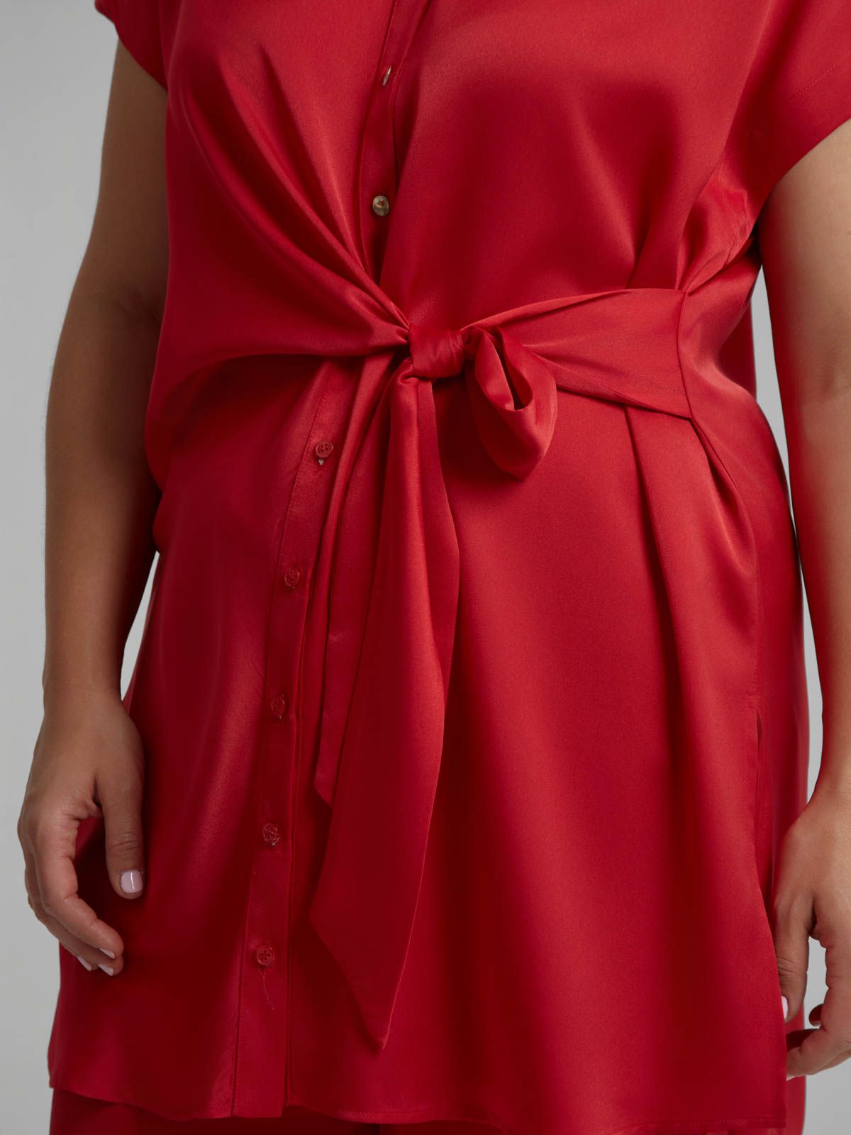 Satin shirt with waist tie