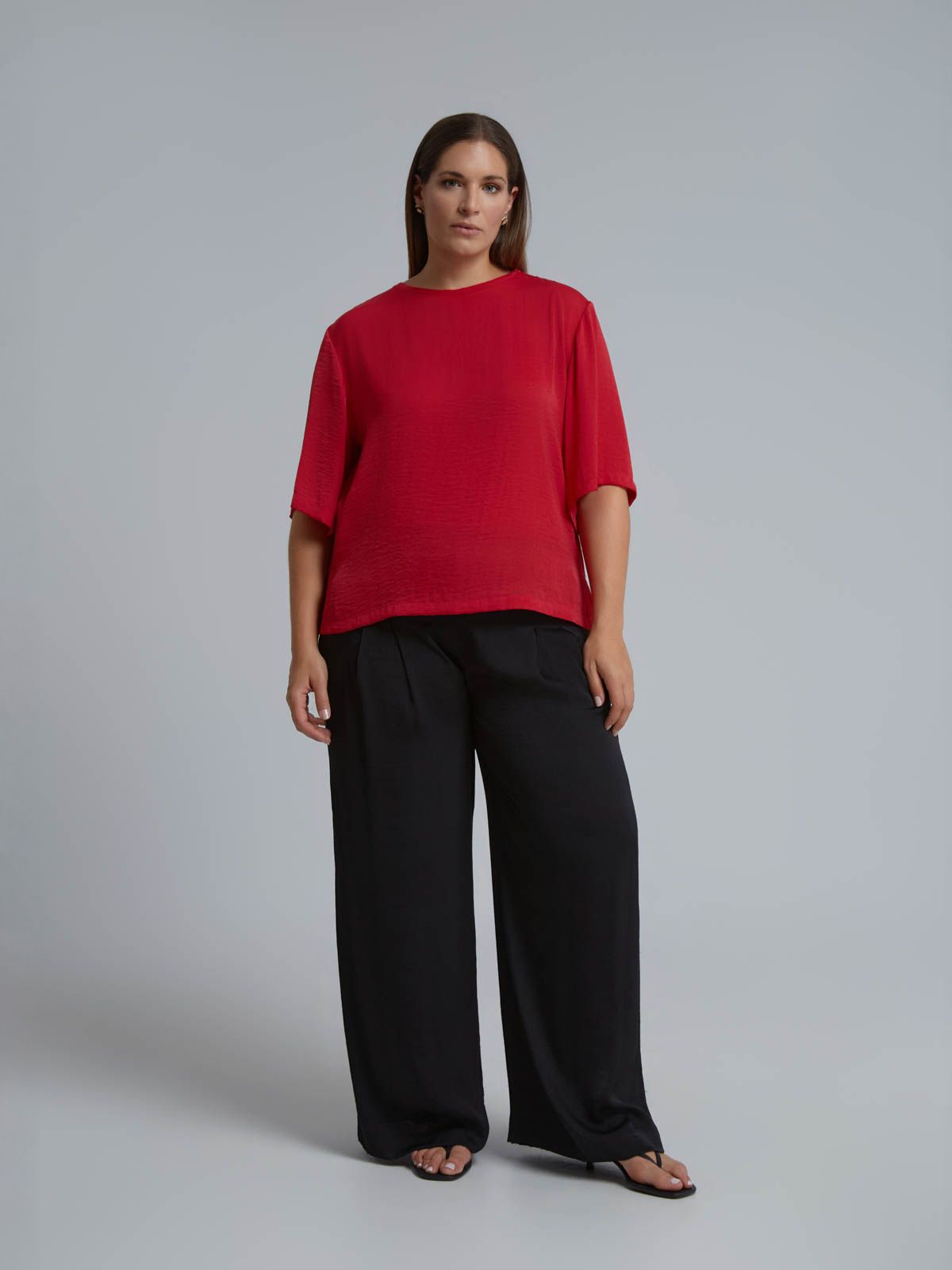 Satin short-sleeve blouse
