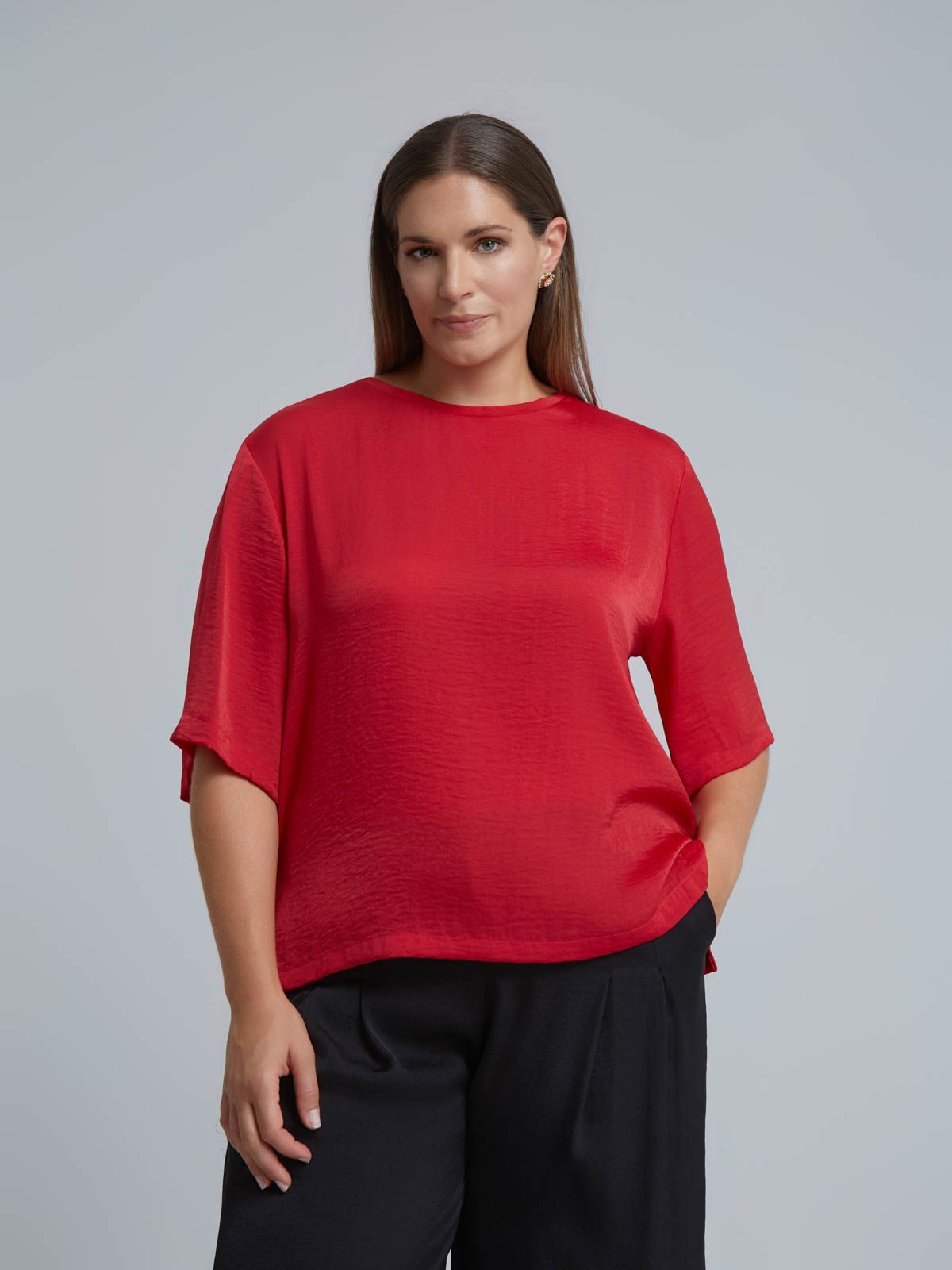 Satin short-sleeve blouse