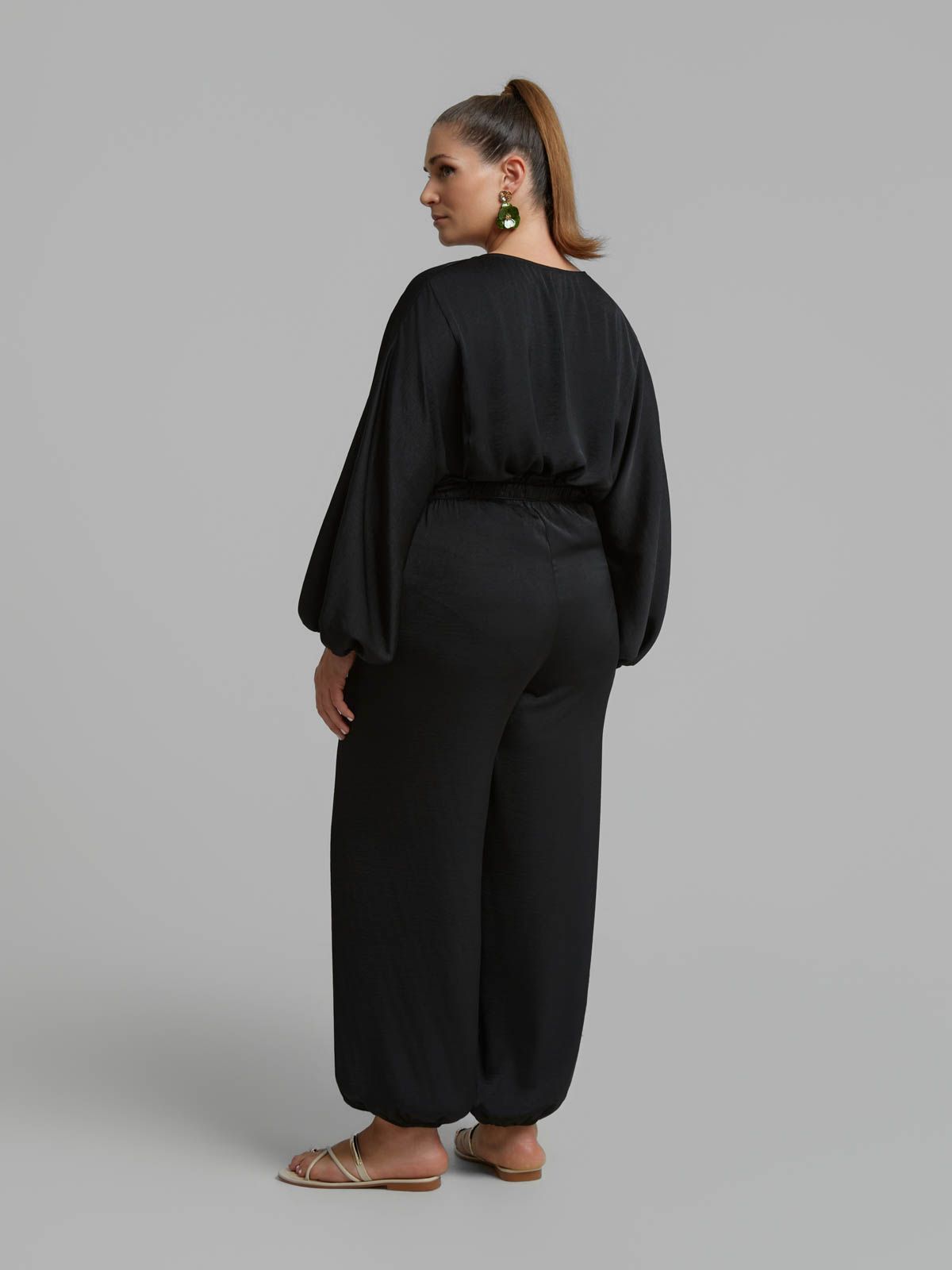 Satin tapered trousers with elastic hem