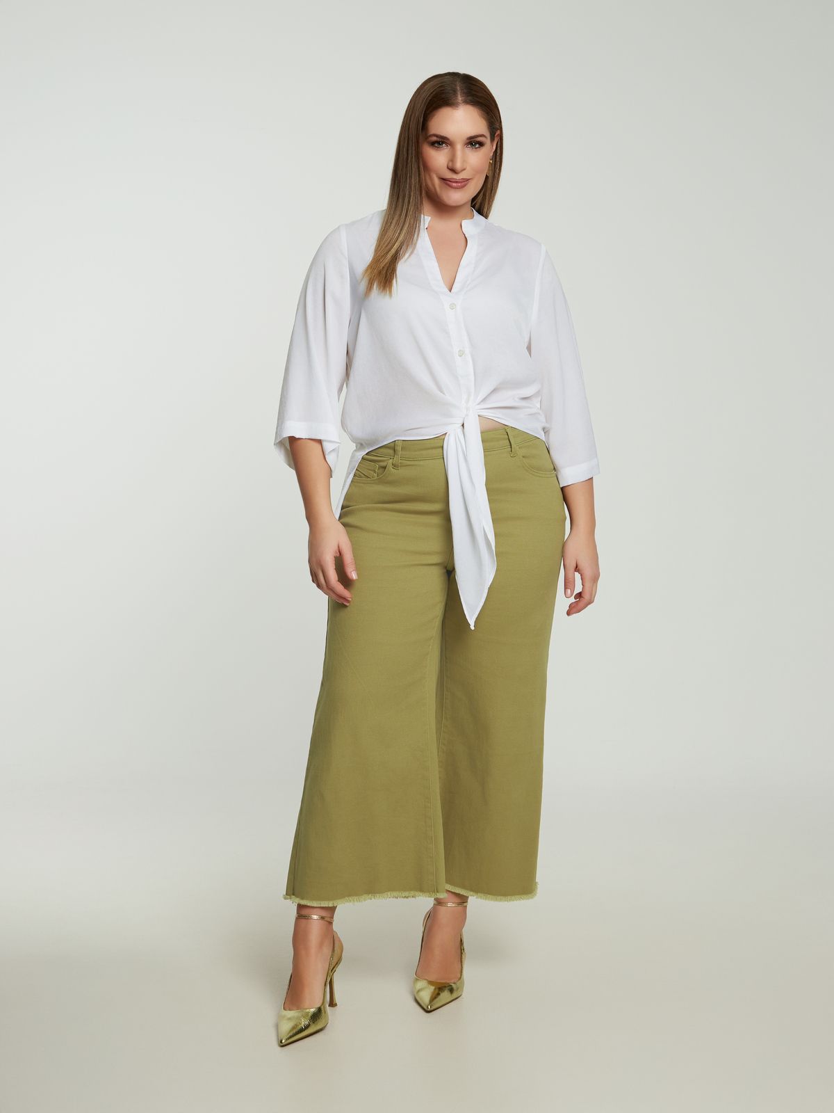 Satin tie-front shirt