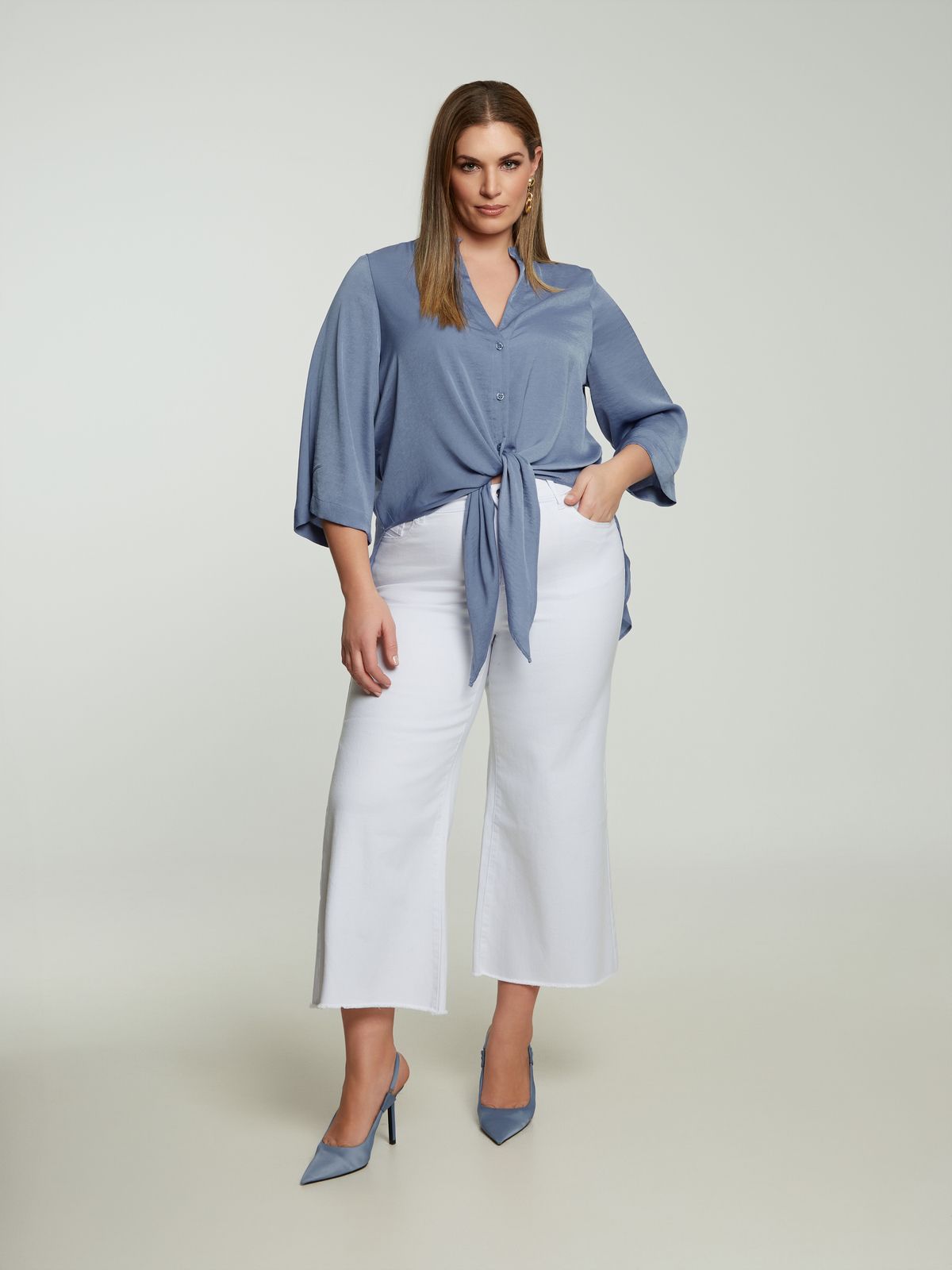 Satin tie-front shirt