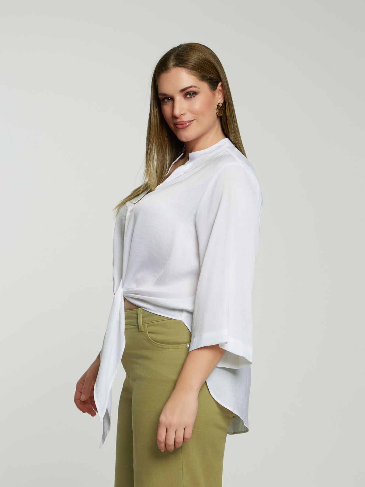 Satin tie-front shirt