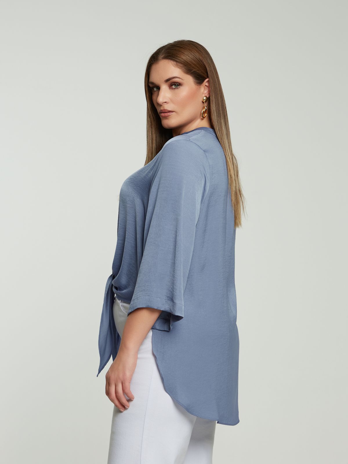 Satin tie-front shirt