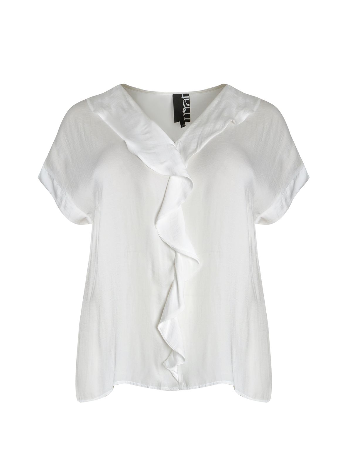 Satin V-neck blouse with ruffled front
