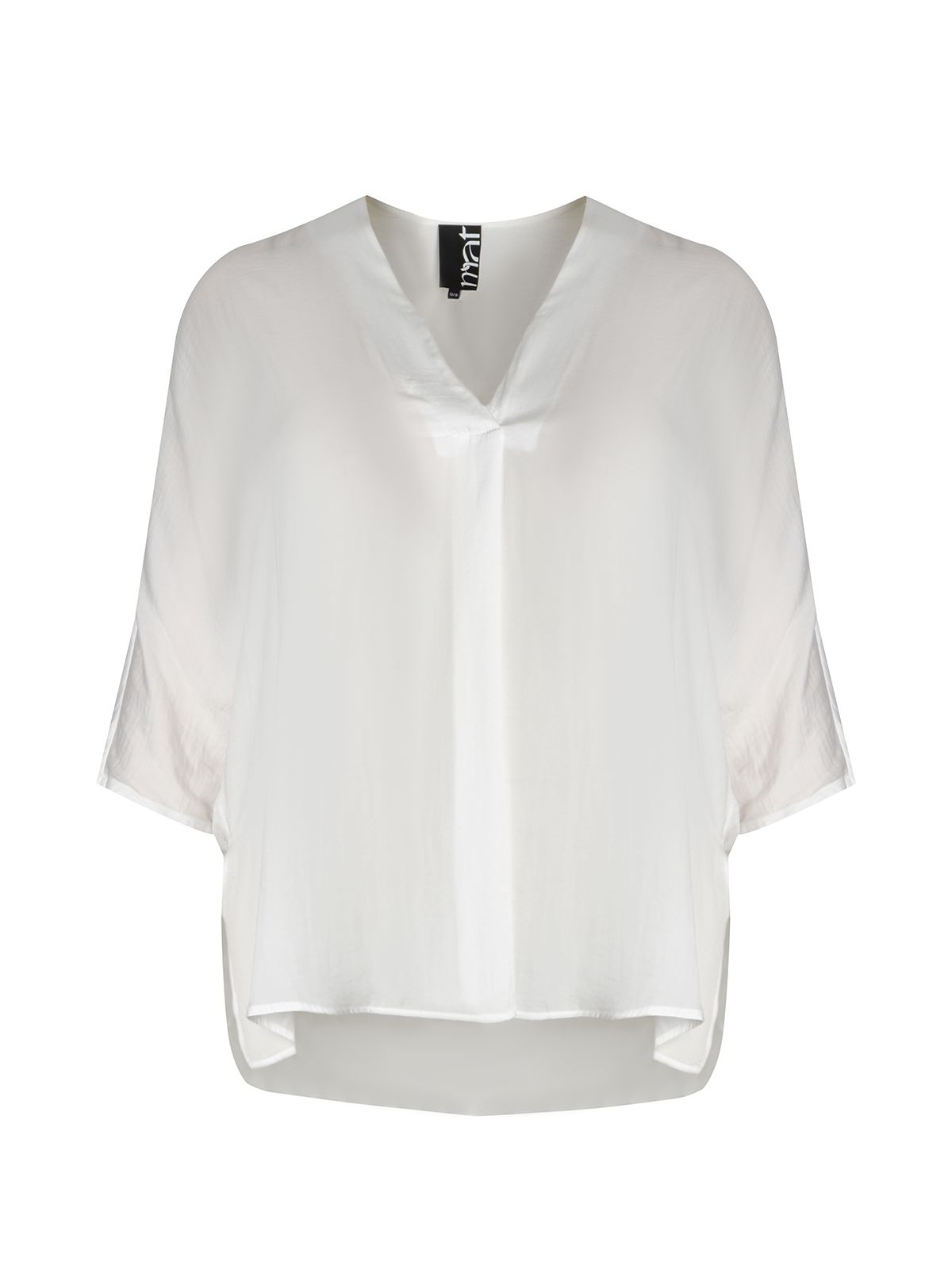 Satin V-neck blouse with three-quarter sleeves