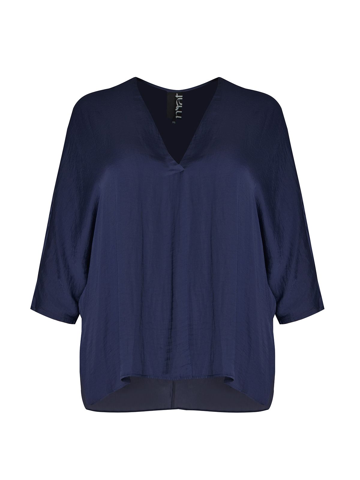 Satin V-neck blouse with three-quarter sleeves