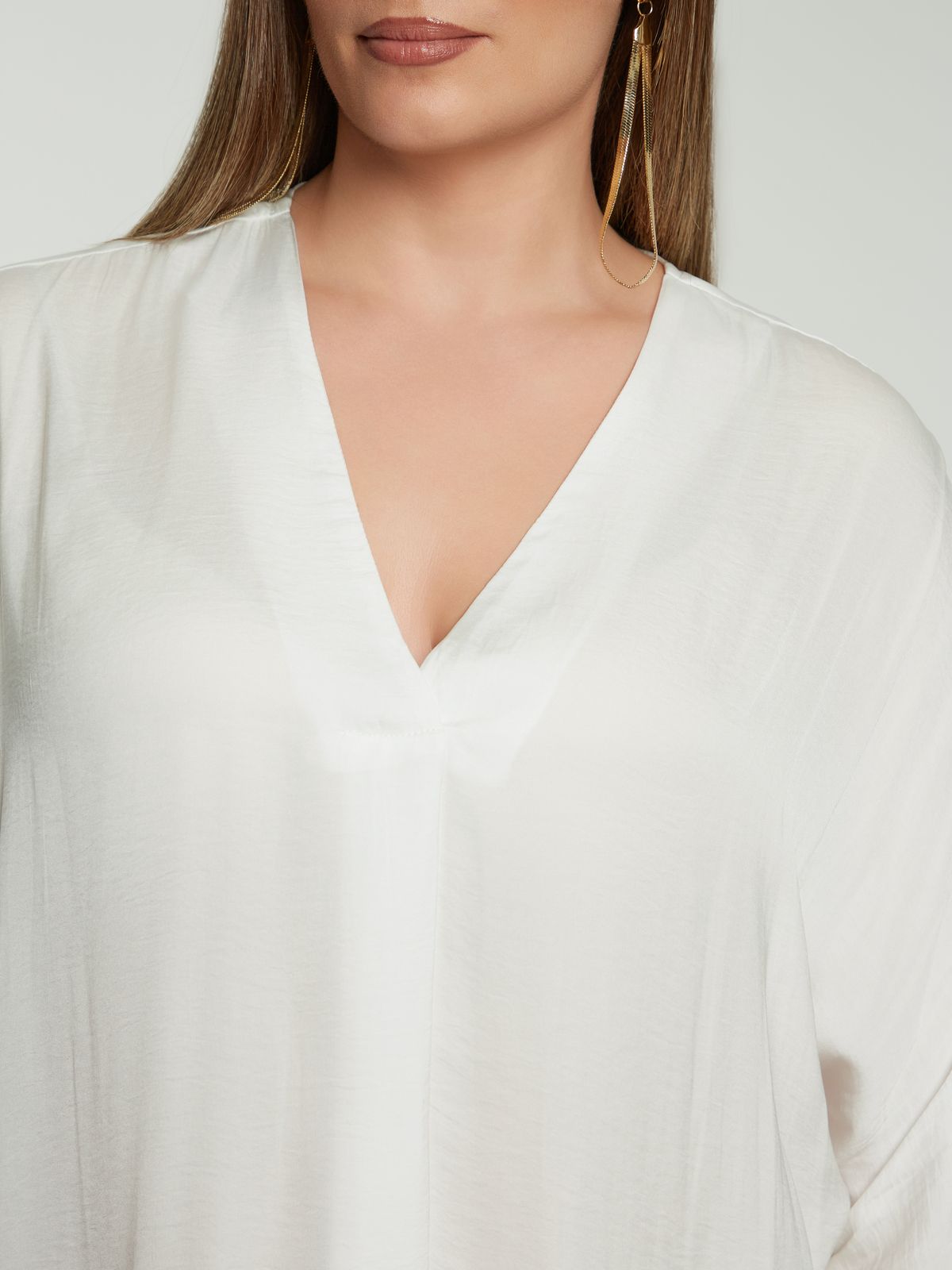 Satin V-neck blouse with three-quarter sleeves