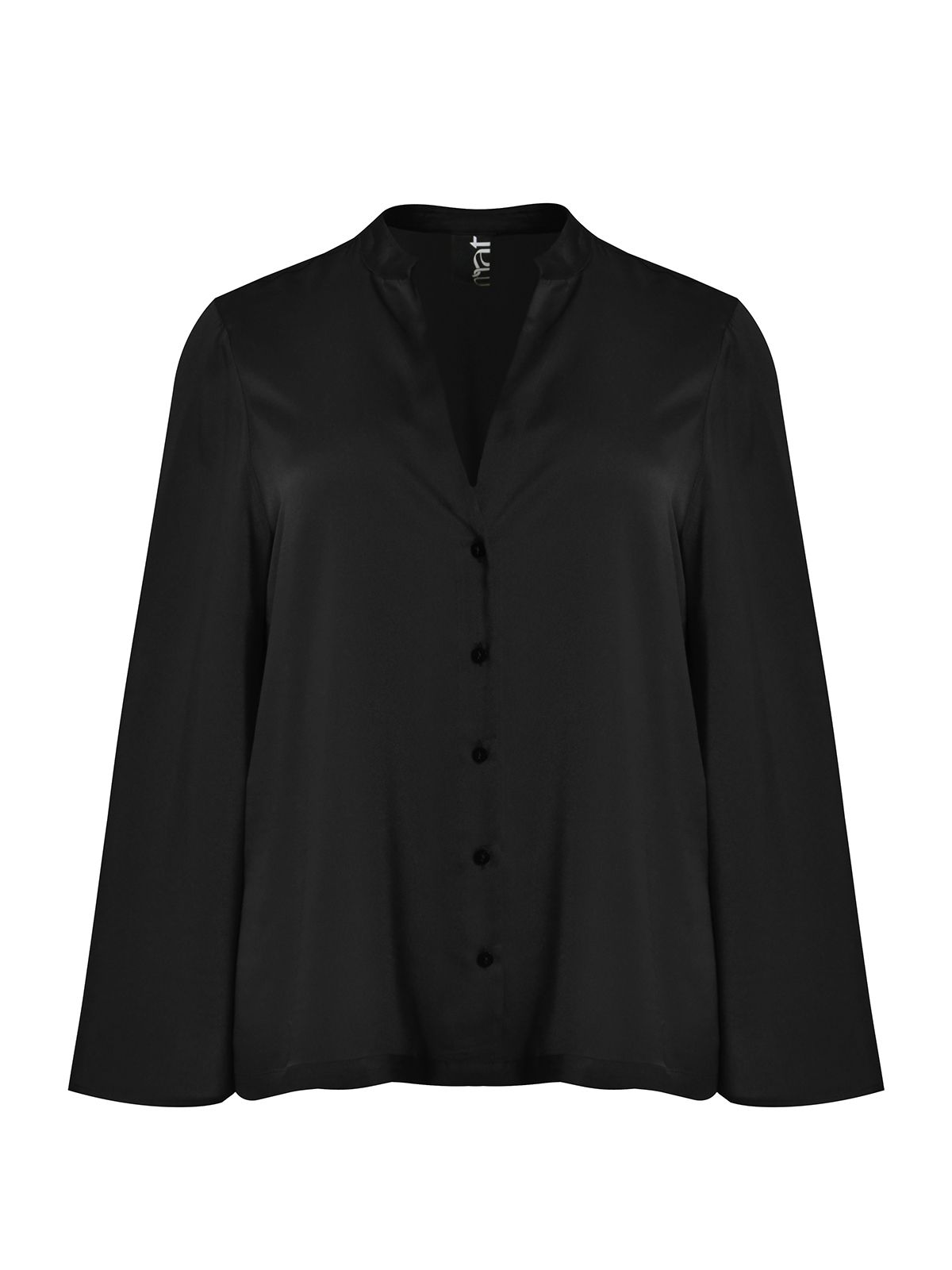 Satin V-neck button-down shirt