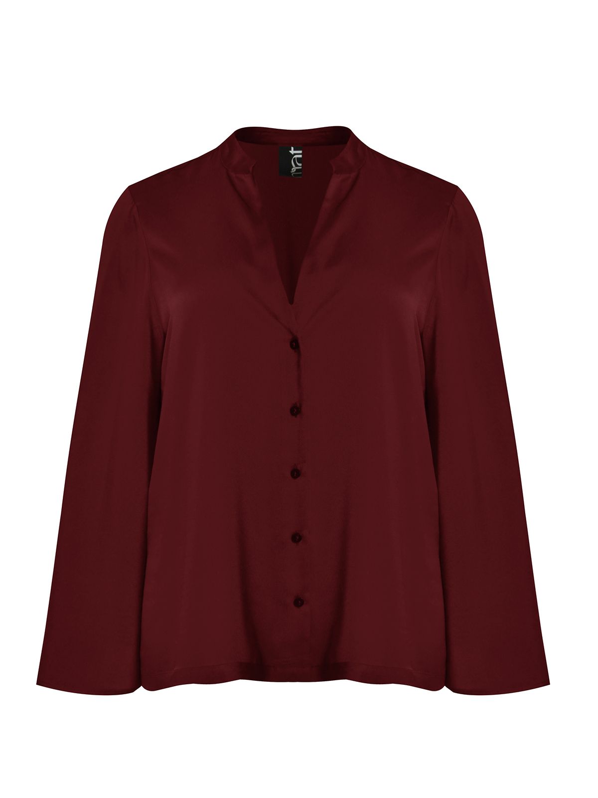 Satin V-neck button-down shirt