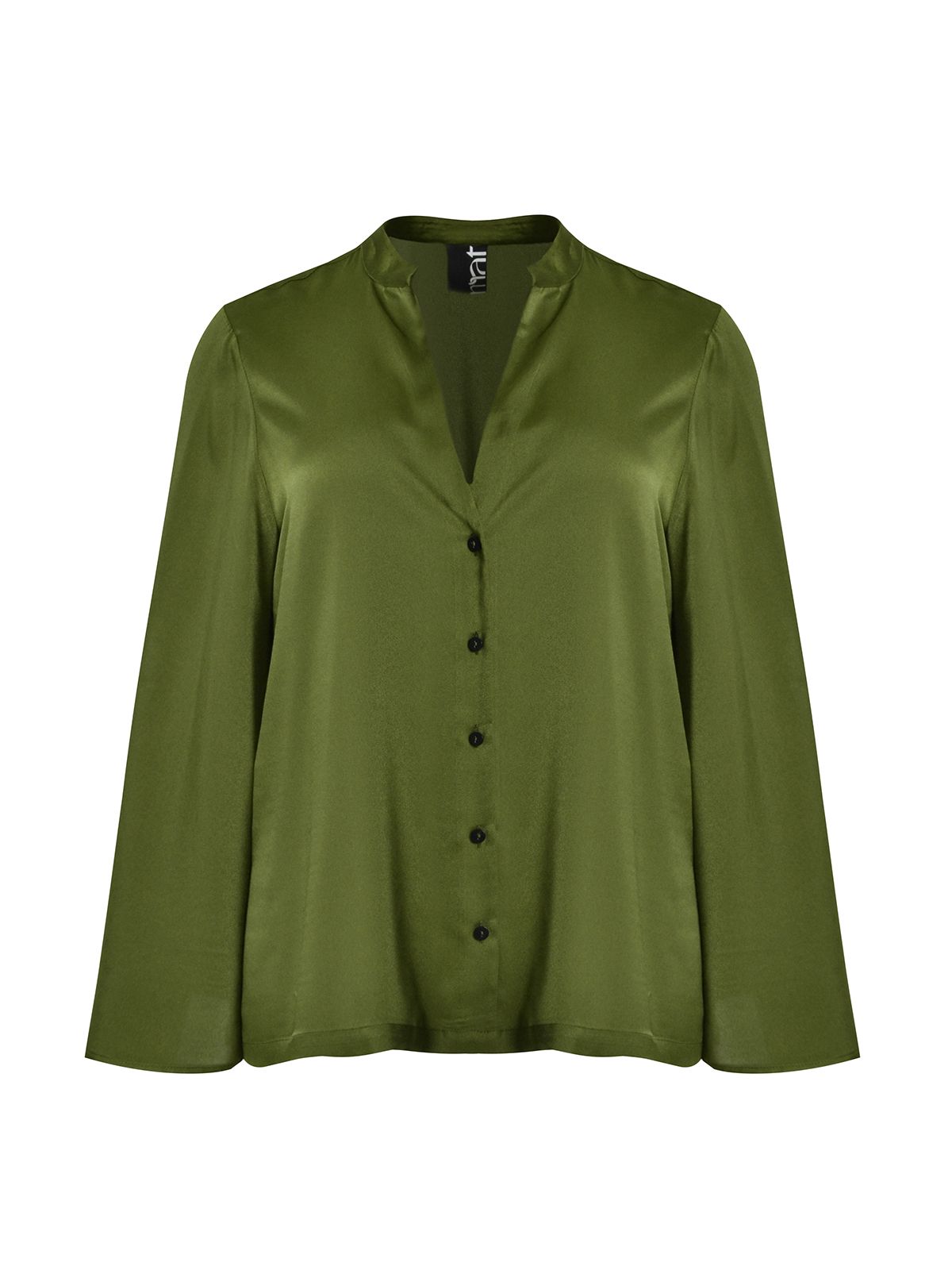 Satin V-neck button-down shirt