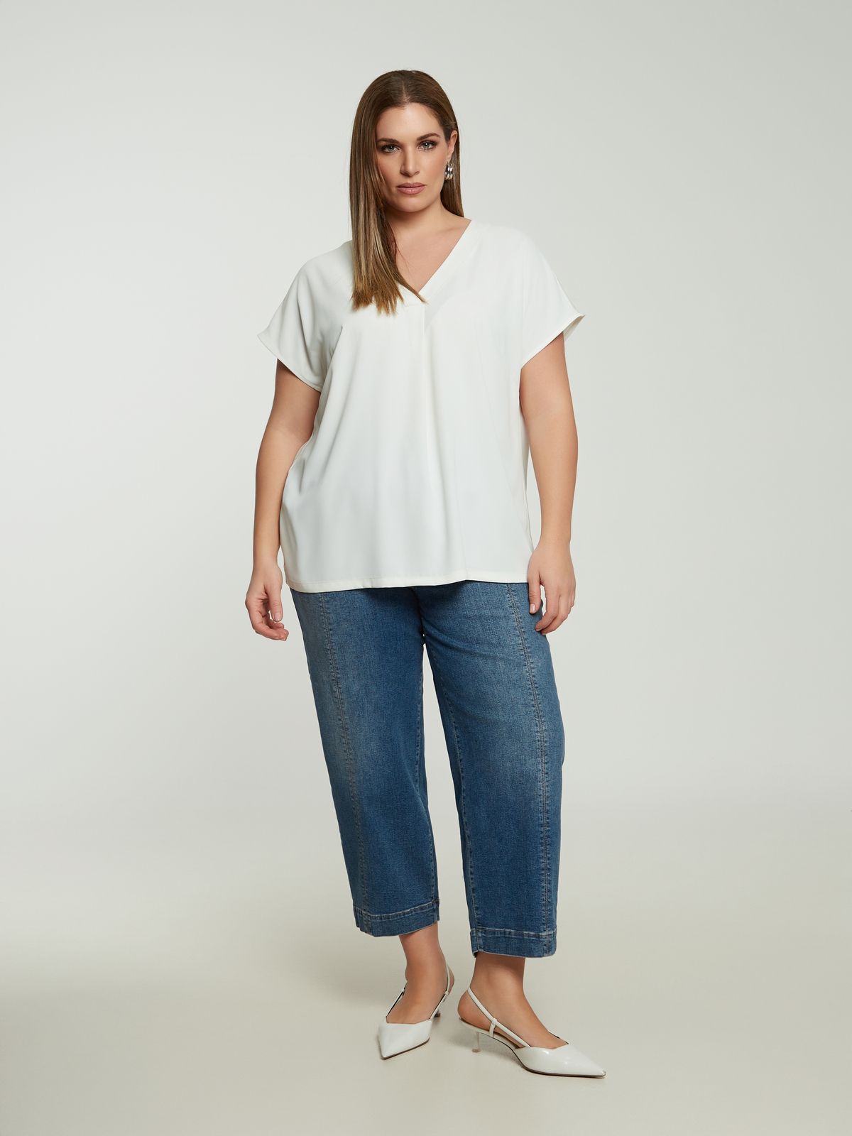 Satin V-neck pleated top