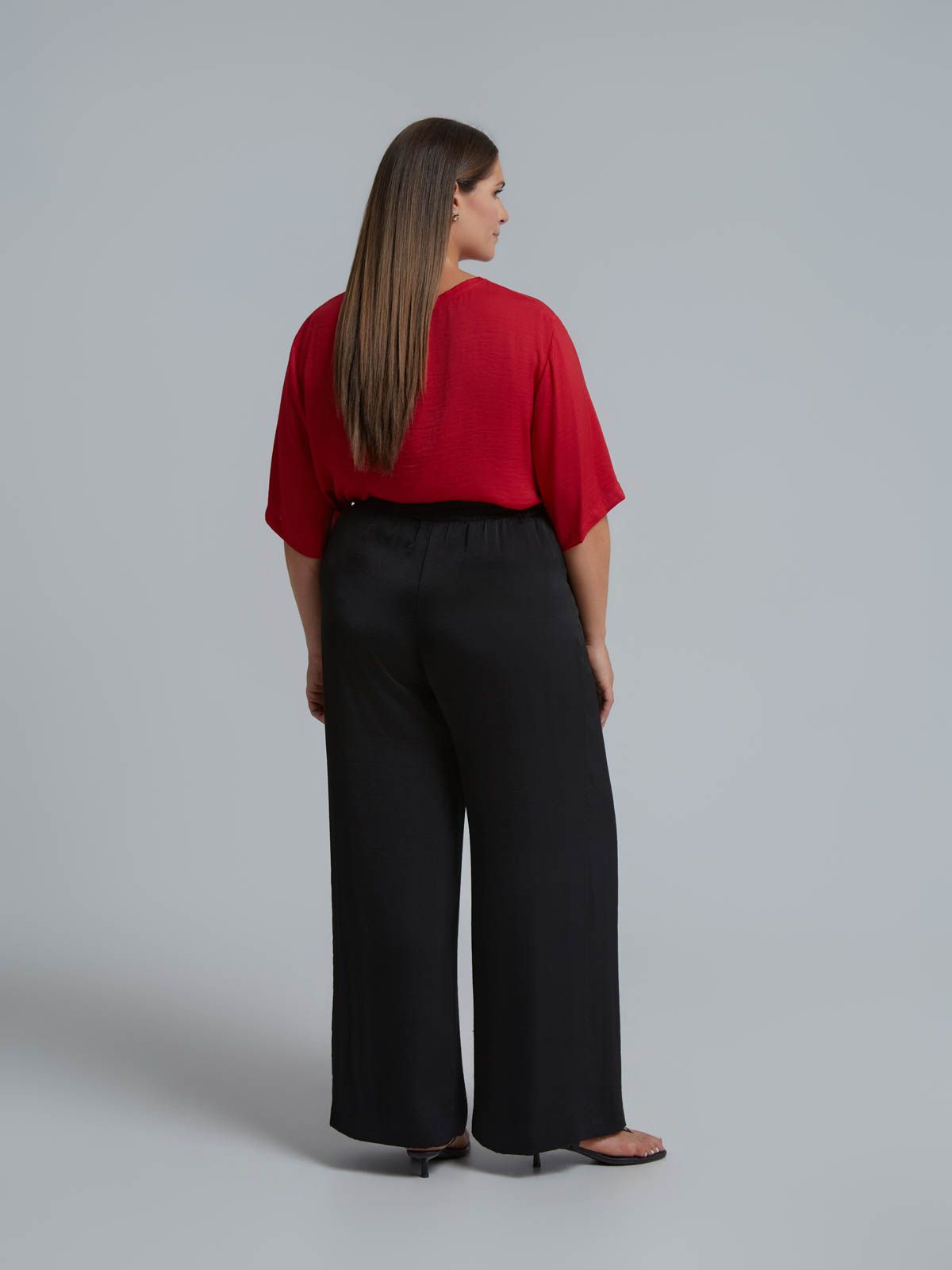 Satin wide-leg pants with front pleats