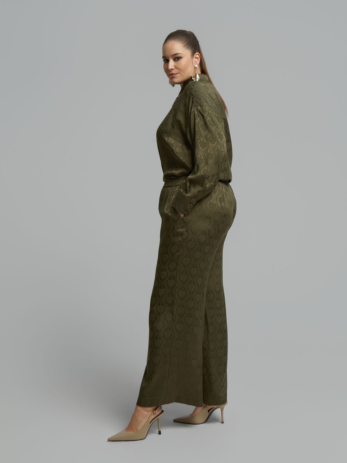 Satin wide-leg trousers with baroque print