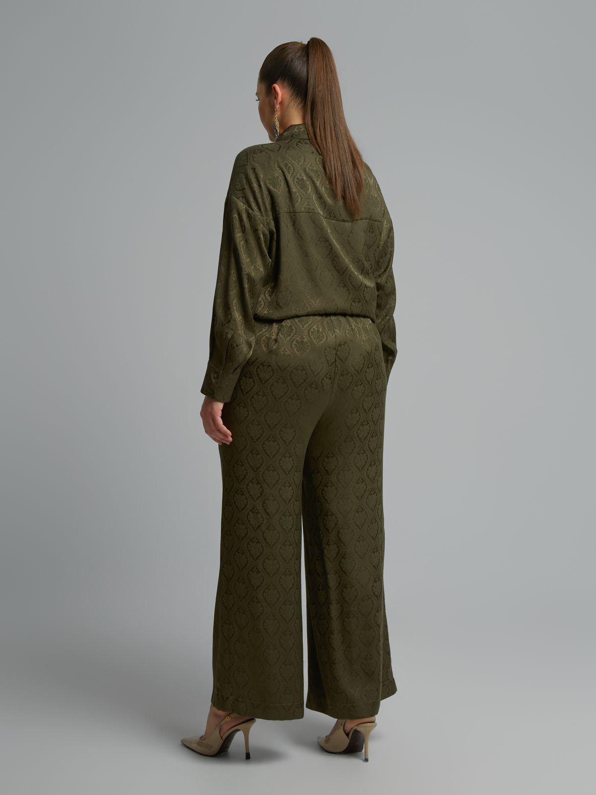Satin wide-leg trousers with baroque print