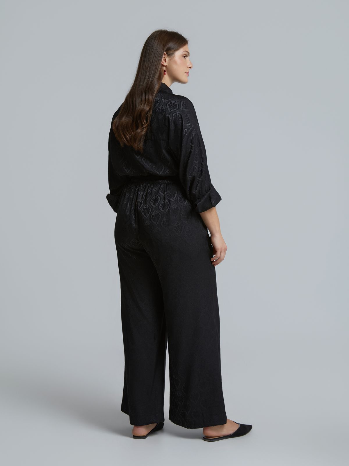 Satin wide-leg trousers with baroque print