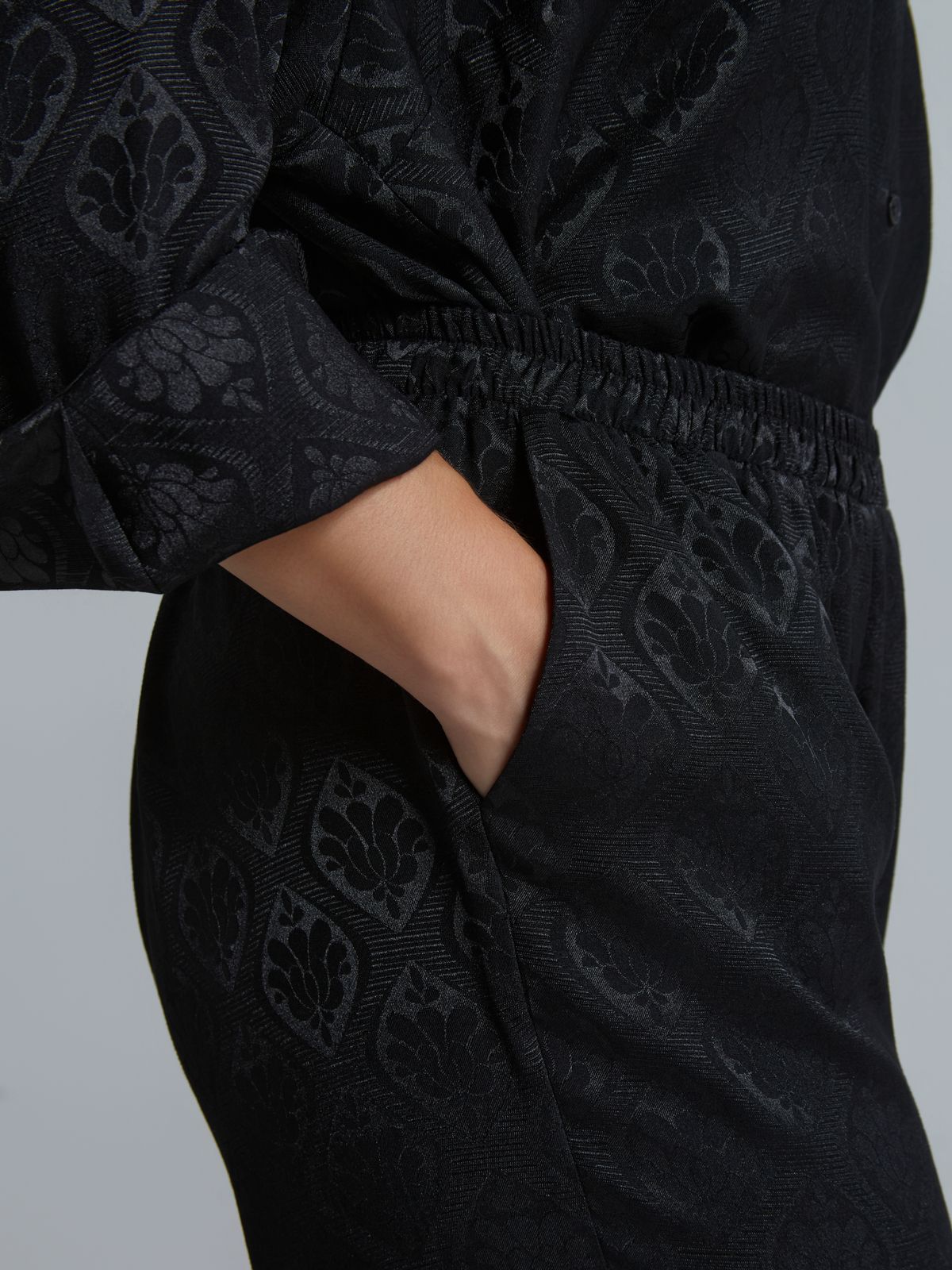 Satin wide-leg trousers with baroque print