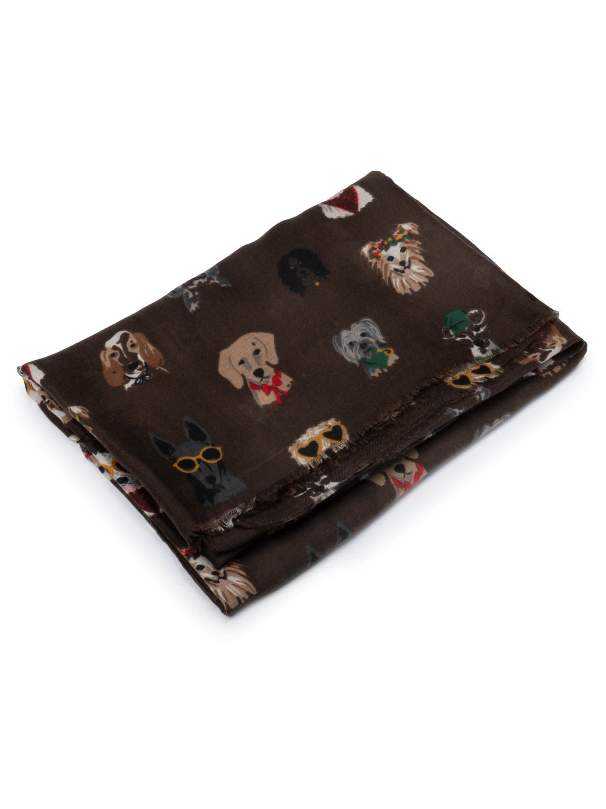 Dog print scarf with fringe detail