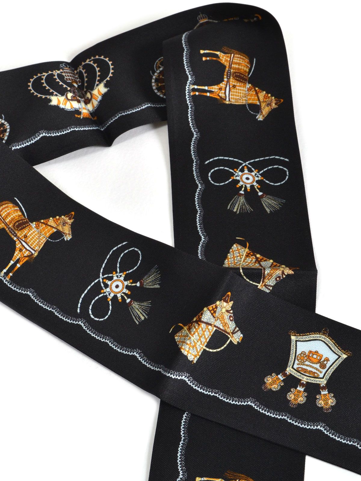 Scarf print silk hair tie