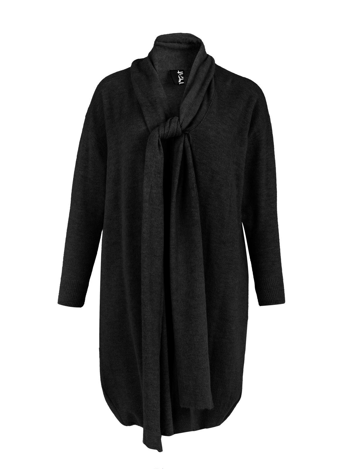 Mat Fashion Shawl collar longline knit cardigan Black