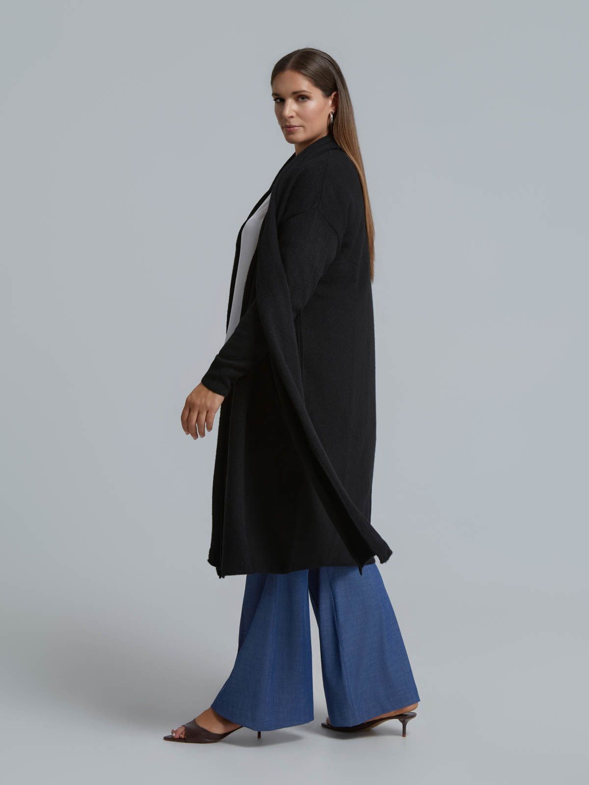 Shawl collar longline knit cardigan