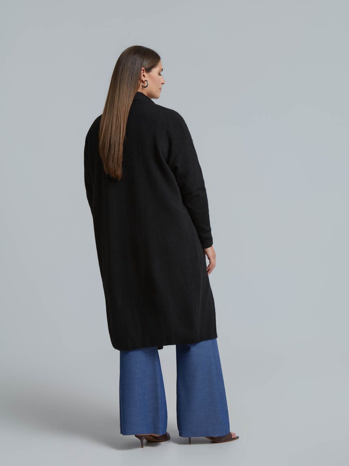 Shawl collar longline knit cardigan