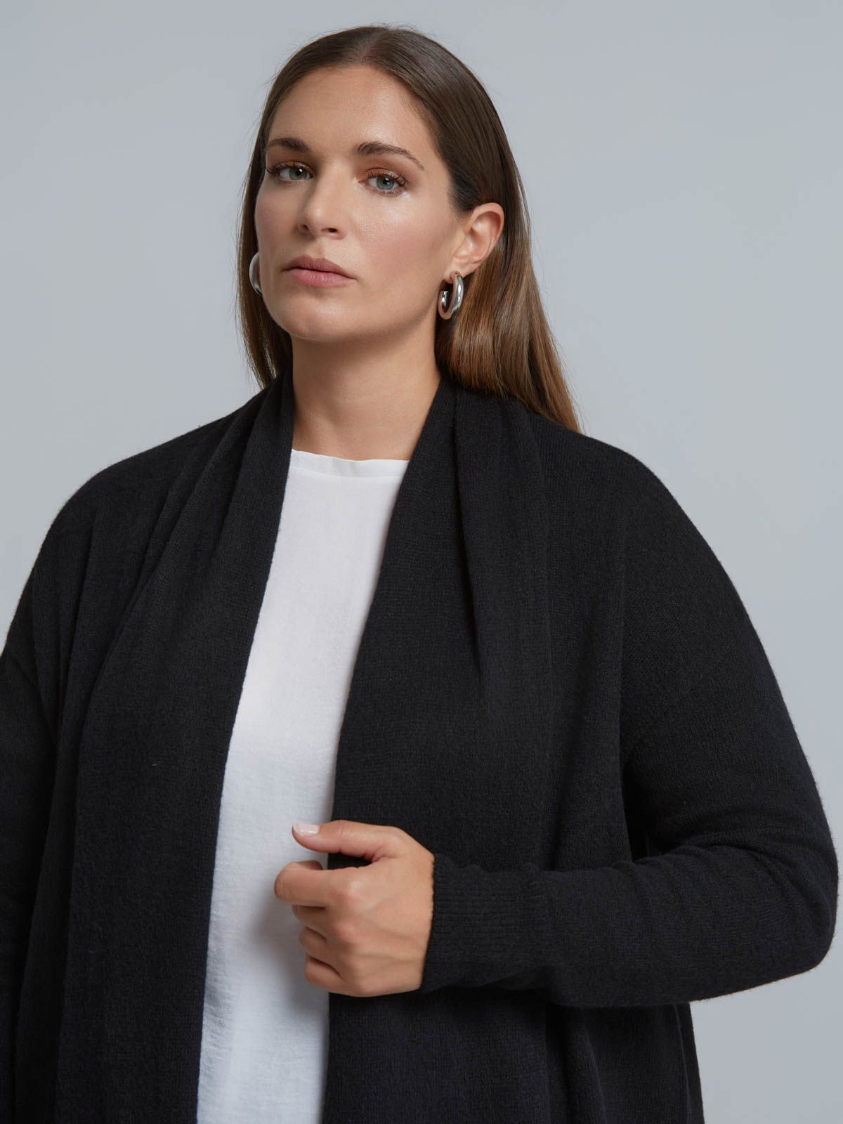Shawl collar longline knit cardigan