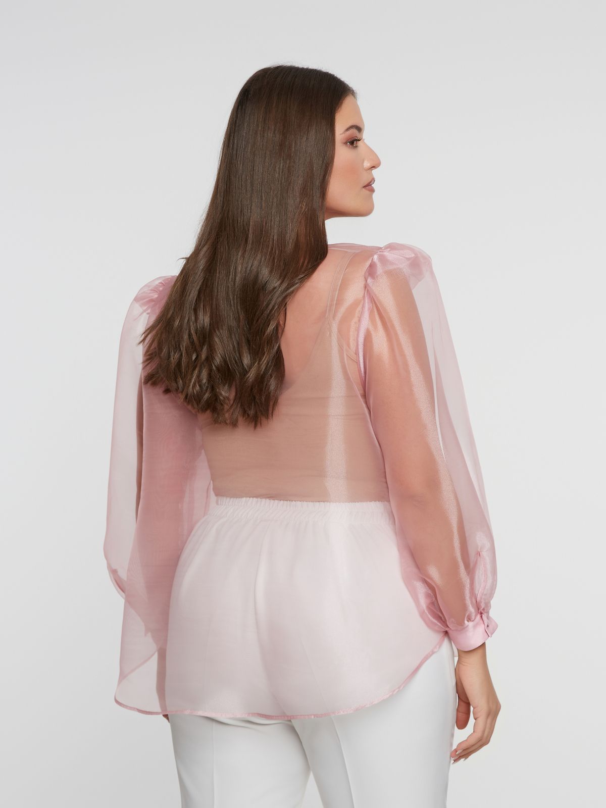 Sheer organza shirt with statement bow