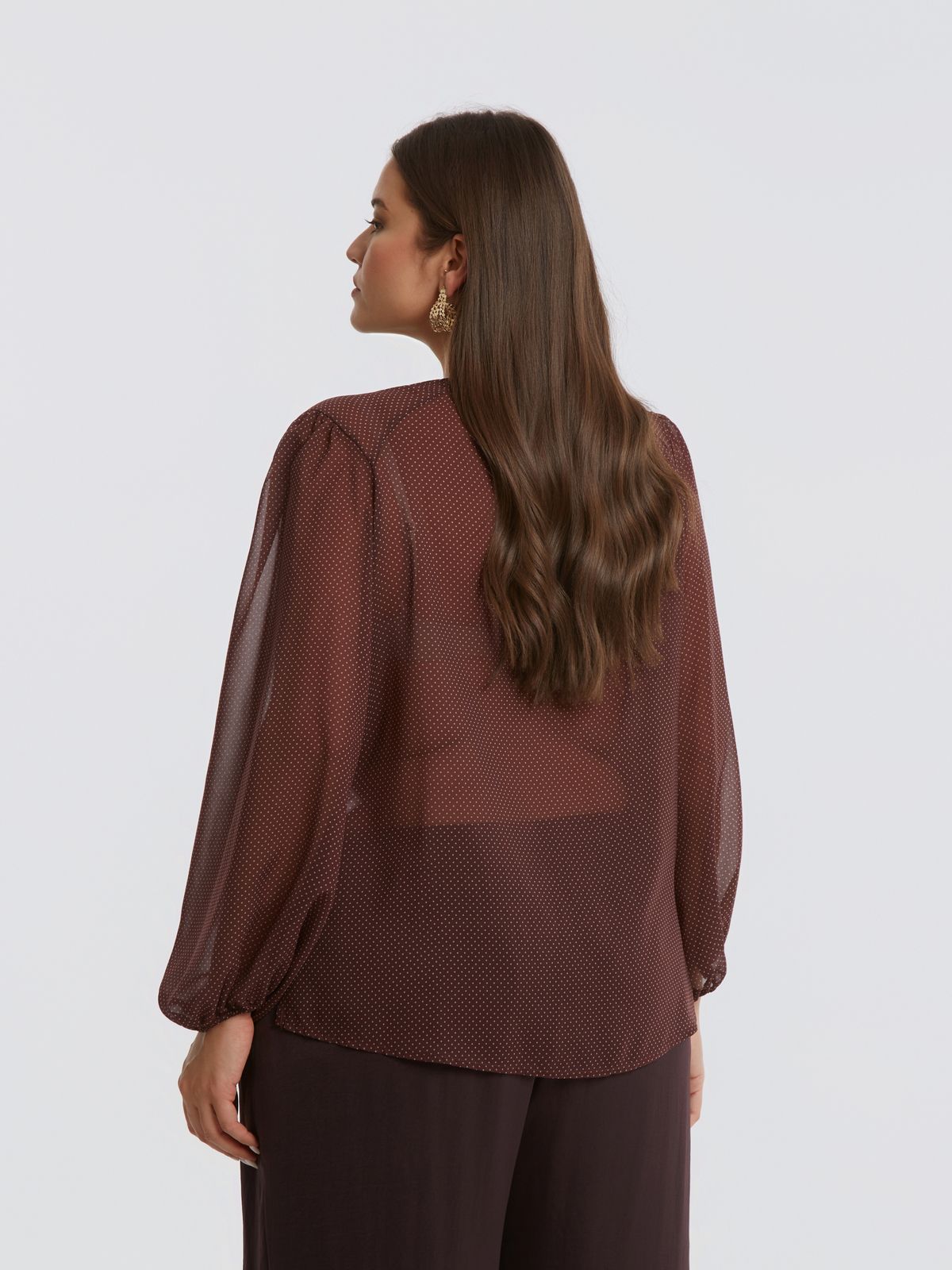Sheer polka-dot chiffon blouse with balloon sleeves