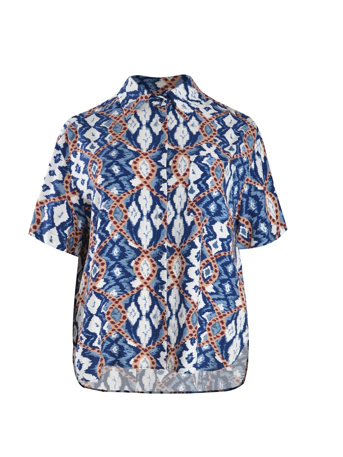 Short-sleeve printed viscose blouse