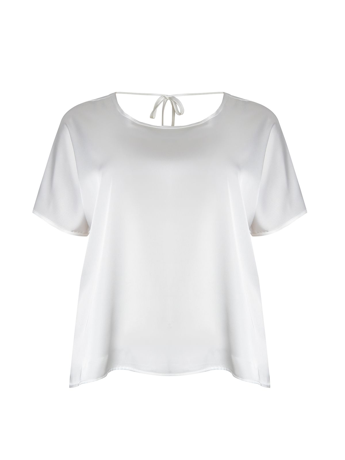 Short-sleeve satin blouse with back ties