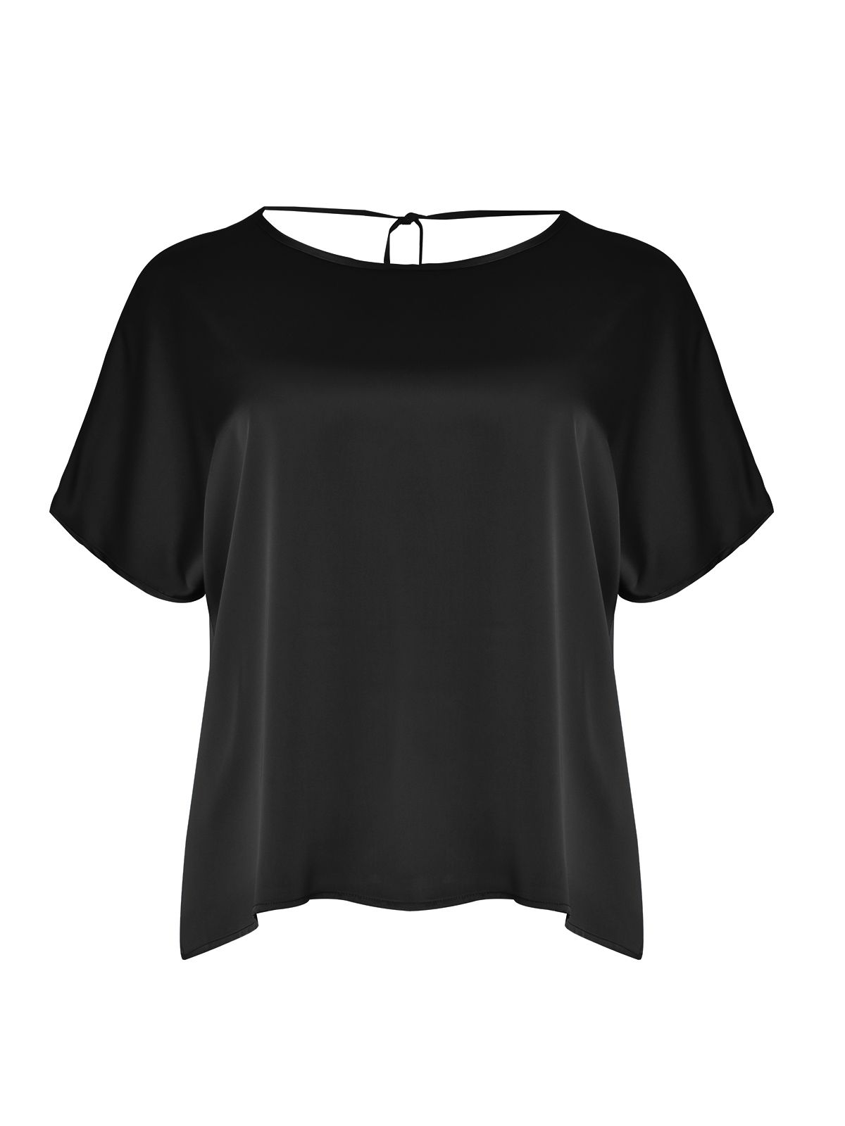 Short-sleeve satin blouse with back ties