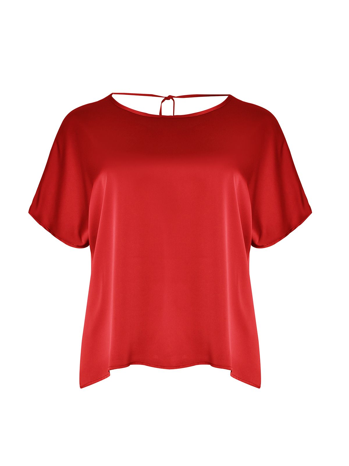 Short-sleeve satin blouse with back ties