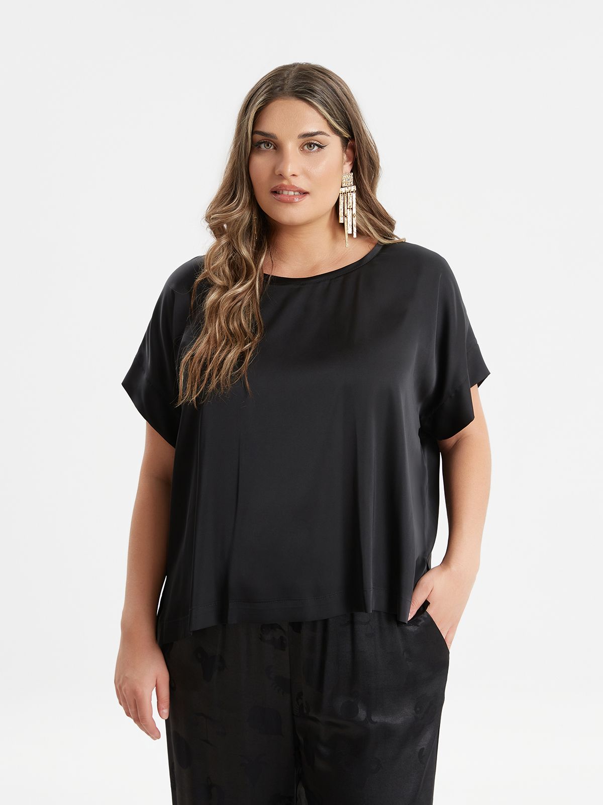 Short-sleeve satin blouse