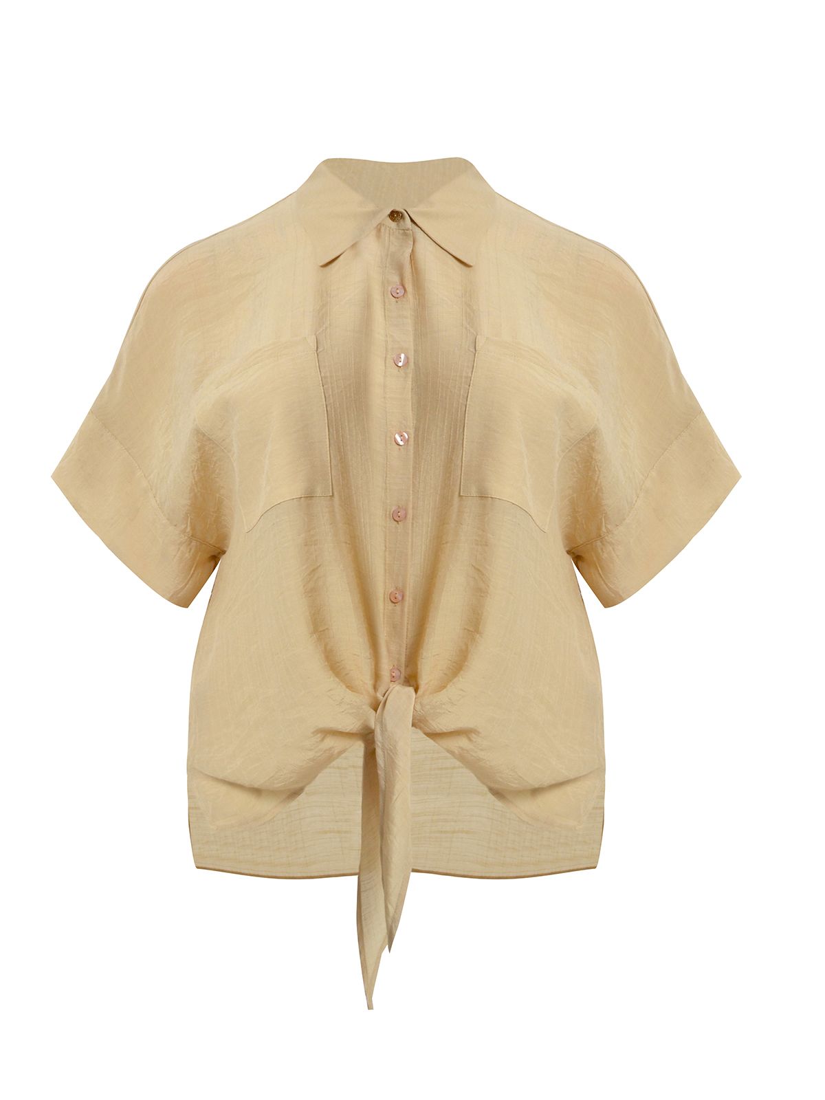 Short-sleeve shirt with patch pockets and front tie