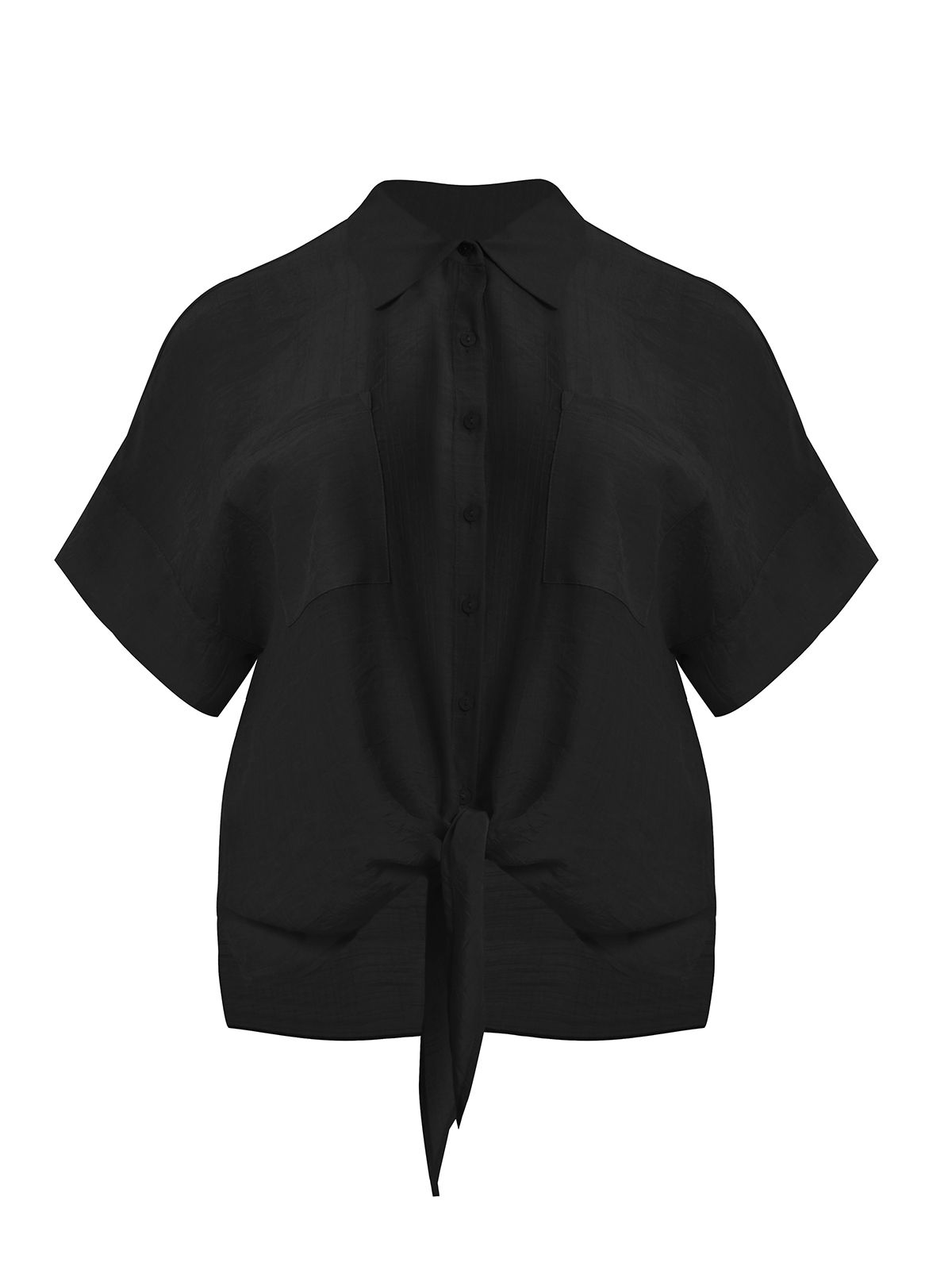 Short-sleeve shirt with patch pockets and front tie
