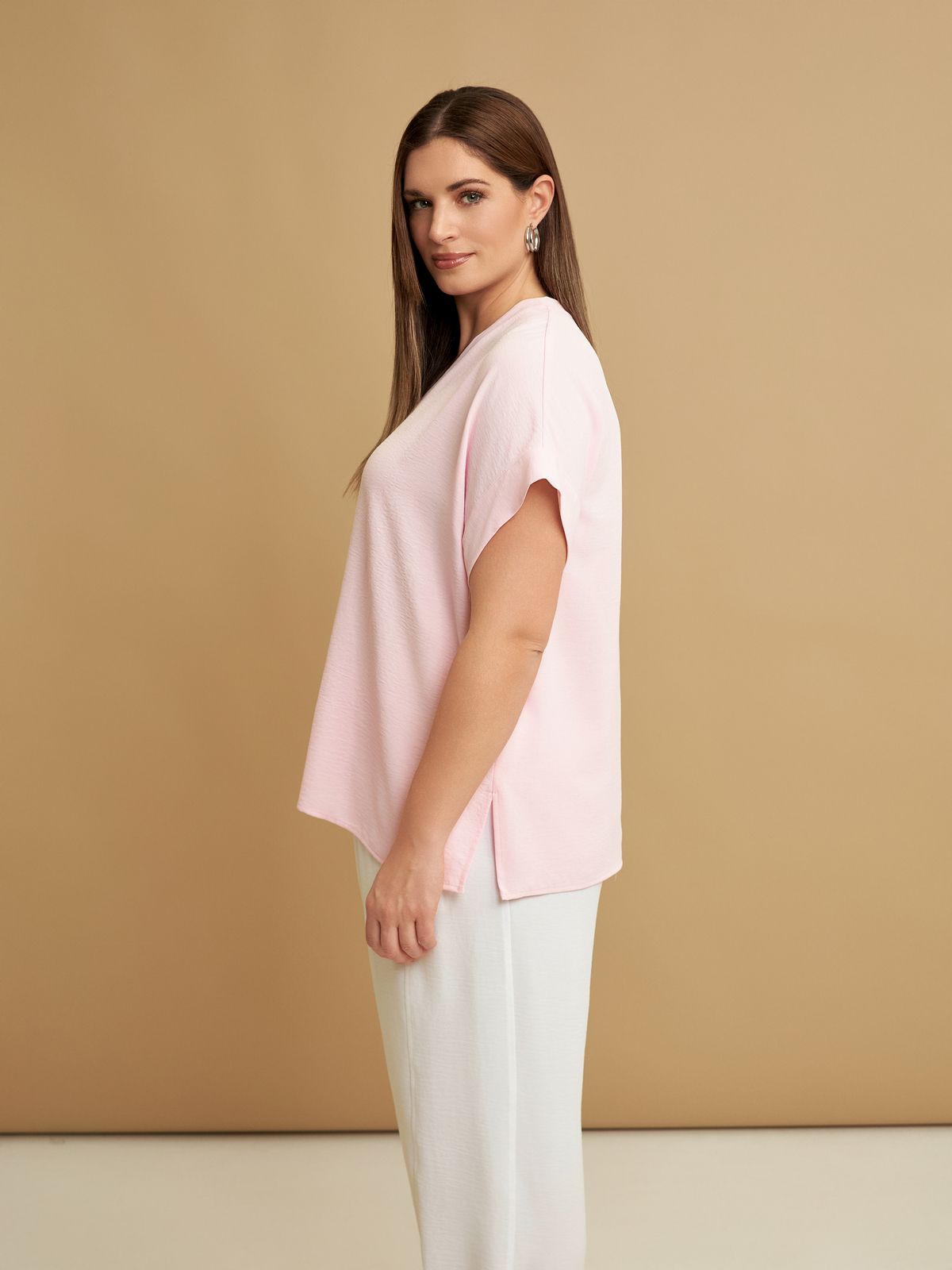Short-sleeve V-neck blouse