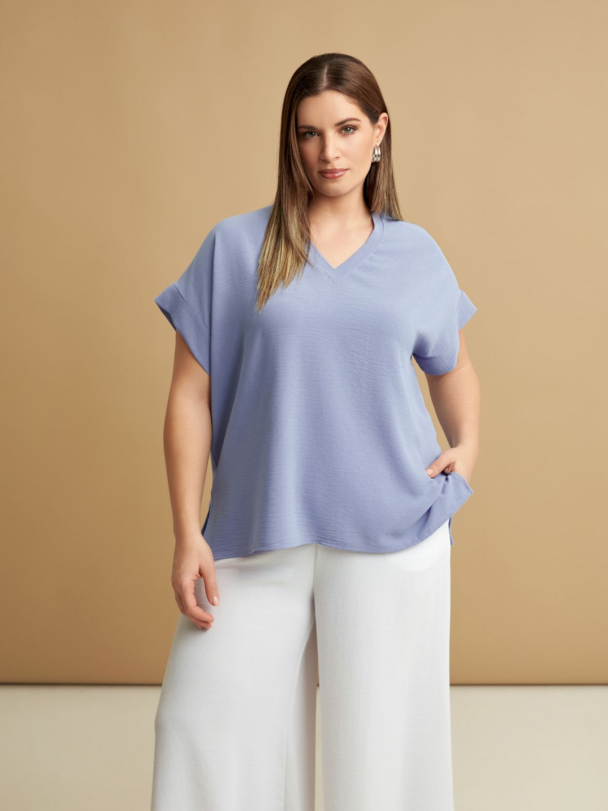 Short-sleeve V-neck blouse