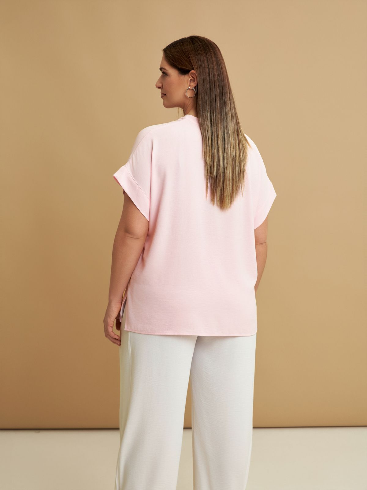 Short-sleeve V-neck blouse