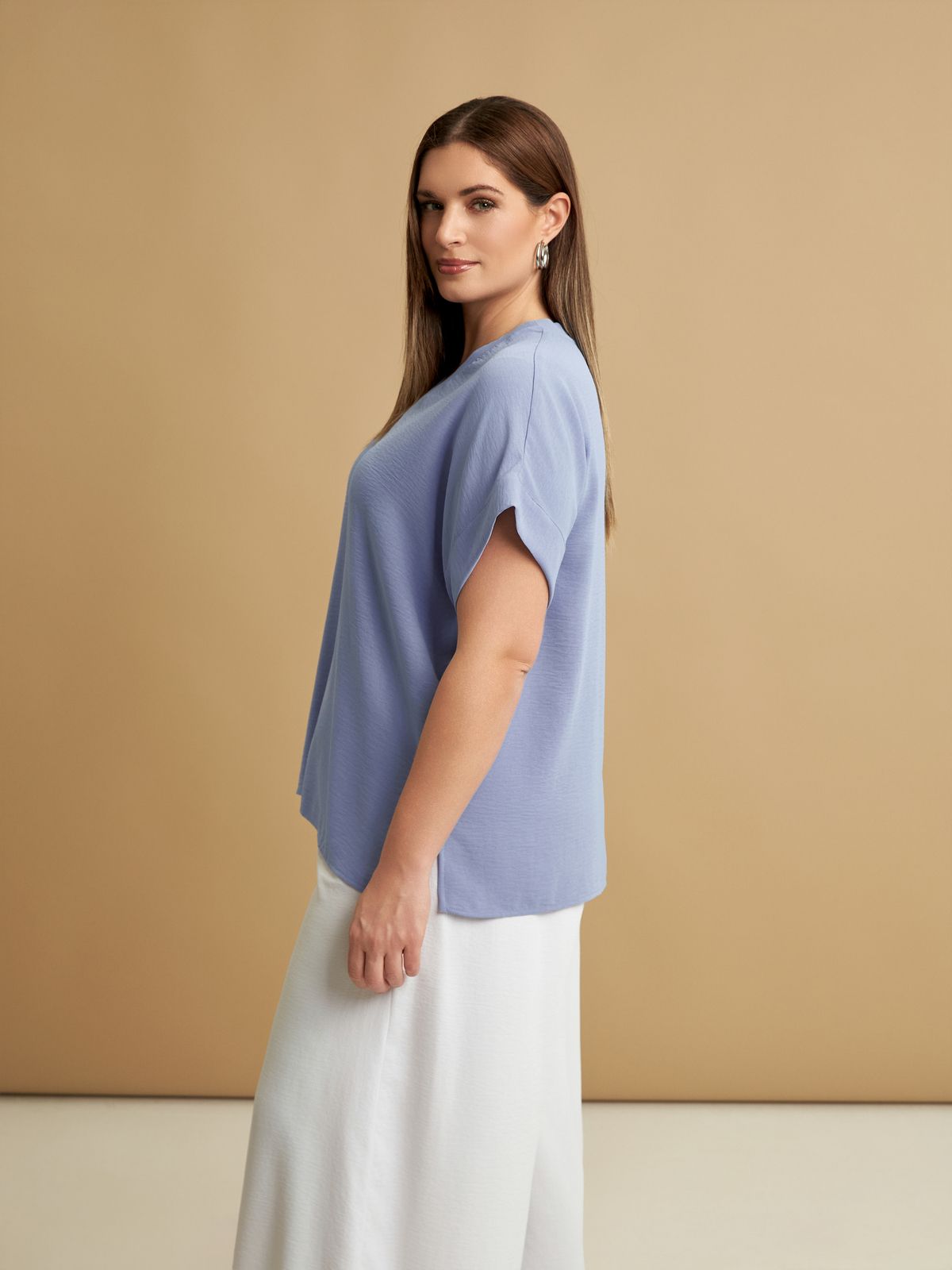 Short-sleeve V-neck blouse